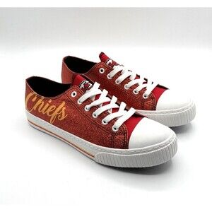 FOCO Kansas City Chiefs NFL Womens Color Glitter‎ Red Canvas Shoes - 10 NEW